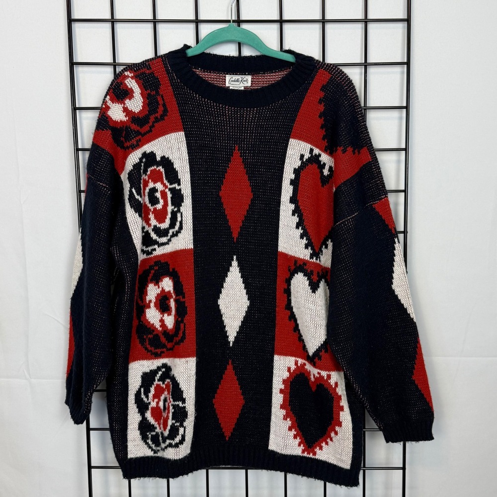 Vintage Cuddle Knit Sweater‎ Womens Large Navy Art to Wear Cottagecore USA Made